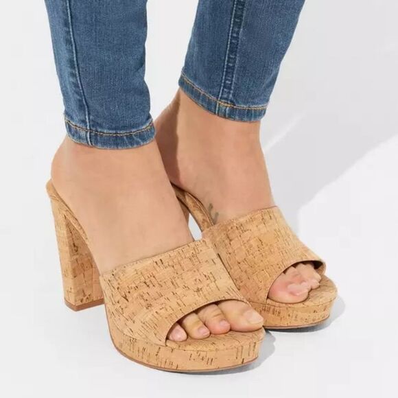 Torrid Cork natural platform open toe block heels womens 10 WW extra wide - Picture 1 of 8